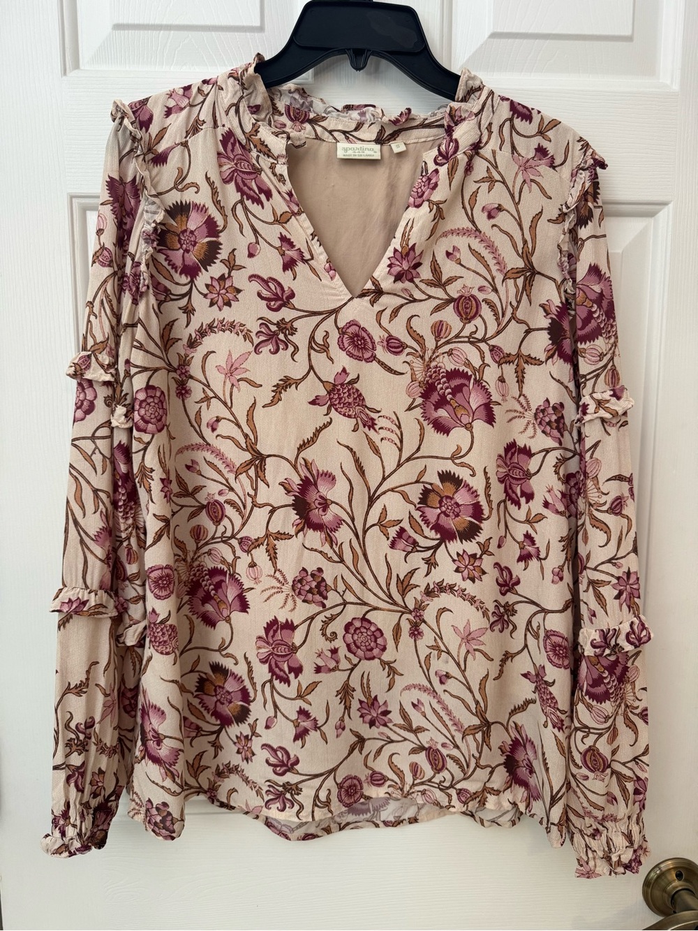 Spartina 449 Cream Blouse with Mauve Floral Print